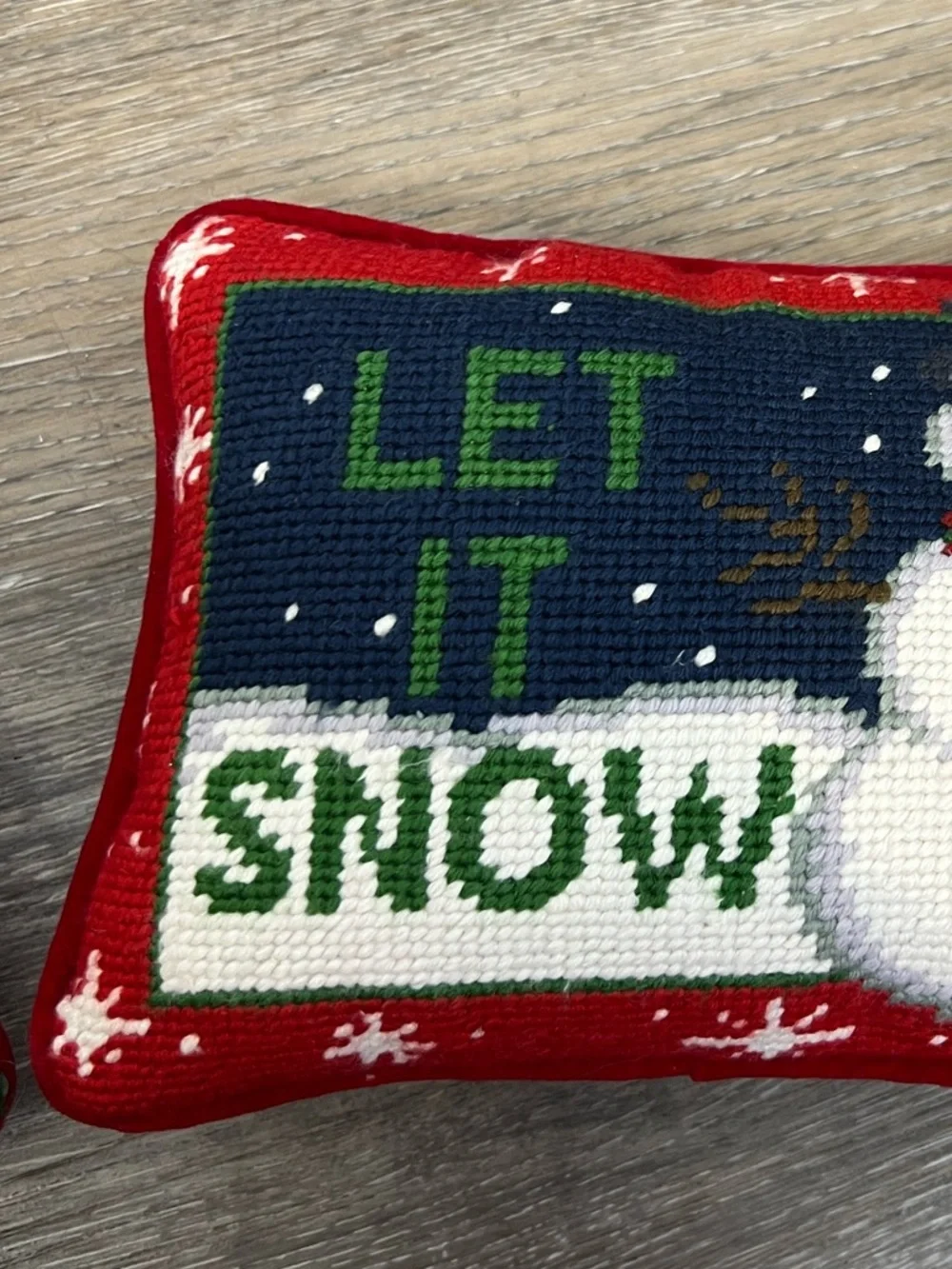 Let it snow snowman needle point pillow